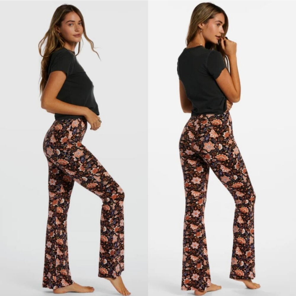 NEW Billabong Sundown High Waist waisted Flared Floral Long Flare Boho Pants S